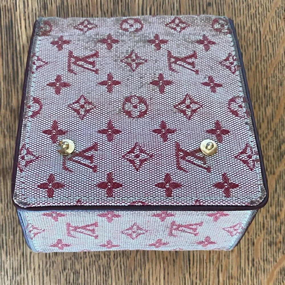 Louis Vuitton Red/Sepia Monogram Lin Porte-Tresor Canvas & Leather Wallet w/COA.
